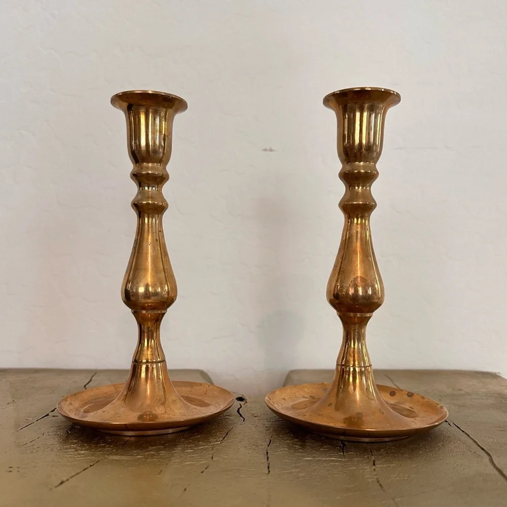 Pair of 2 Gold tone Candlestick Holders